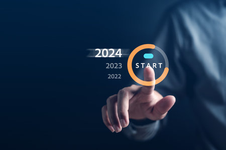 Starting New year with ambition 2024 and countdown merry christmas and happy new year, Planning and challenge strategy in new year 2024 Concept.の写真素材