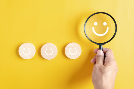 Focus happy smile face. mental health positive thinking and growth mindset, mental health care recovery to happiness emotion.の写真素材