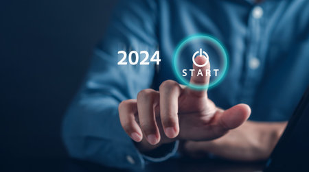 Starting New year with ambition 2024 and countdown merry christmas and happy new year, Planning and challenge strategy in new year 2024 Concept.の写真素材