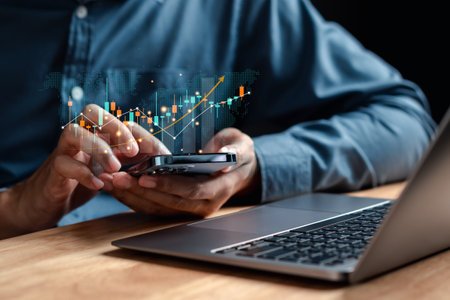 Investor and TraderÂ stock strategy, Stock market, business people working with technical price graph and indicator, candlestick chart and stock trading screen financial investment growth.の写真素材