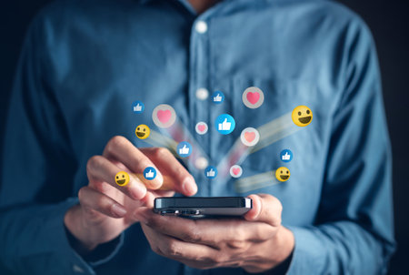 Social media and digital online content. Living on vacation and playing social media. online marketing, technology network connectionの写真素材