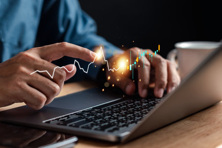 Investor and TraderÂ stock strategy, Stock market, business people working with technical price graph and indicator, candlestick chart and stock trading screen financial investment growth.の写真素材