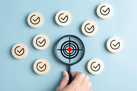 Checklist Quality management with Quality Assurance or QA and Quality Control or QC and improvement. Standardization, certification. Compliance to regulations service and standards.の写真素材