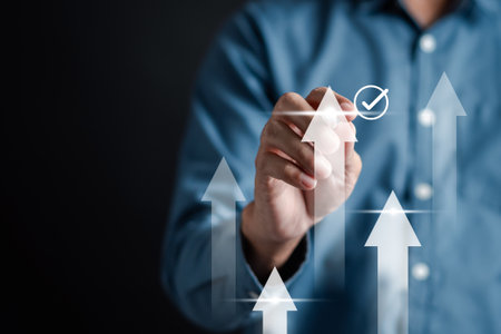 Growth Quality Certificate and Checklist and analyst target marketing planning assignment with quality management. Standardization, certification. Compliance to regulations service and standards.の写真素材