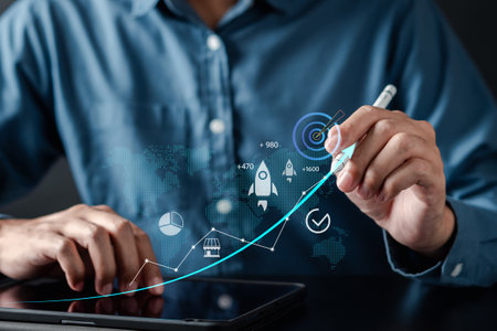 Businessman investment growth, planning and starting corporate business start up aiming objective value development leadership and customer target group.の写真素材