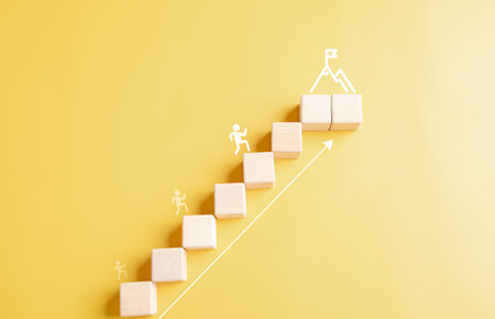 Business growth success achievement concept, People walking step stair or ladder to goal.の写真素材