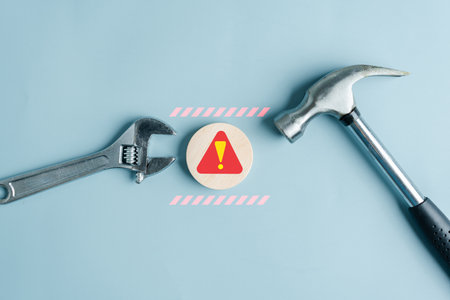 Maintenance Fixing System warning on internet or caution sign symbol. Notification error. cyber...