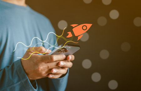 Businessman rocket launch investment growth, planning and starting corporate business start up aiming objective value development leadership and customer target group.の写真素材
