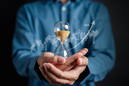 Planning invest indicators long-term. Business analyst rofitability of working company. businessman calculates financial data investments.の写真素材