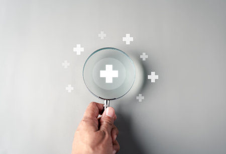 Health insurance concept. people magnifier focus to plus and healthcare medical, health and access...