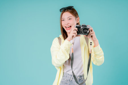 Asian Woman Hobby Picture Photo Studio Profession Trendy Photography Shot, Young Traveler Capturing...