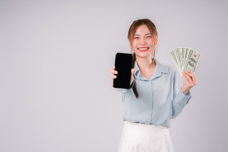 Happy Woman Money Winner Currency Rich Success Finance Successful Wealth, A Joyful Woman Celebrating Financial Victory, Embracing Wealth, Success, and the Freedom That Comes with Smart Money Decisionsの写真素材