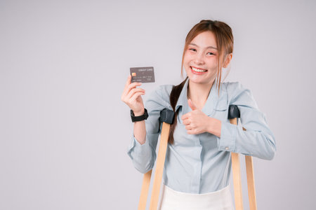 Injury Insurance Bone Health Person Accident Care Female Woman Broken, Confident Woman Recovering After an Accident, Importance of Health Insurance, Medical Support On white Backgroundの写真素材