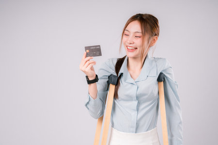 Injury Insurance Bone Health Person Accident Care Female Woman Broken, Confident Woman Recovering After an Accident, Importance of Health Insurance, Medical Support On white Backgroundの写真素材