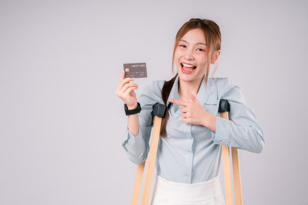 Confident Woman Recovering After an Accident, Importance of Health Insurance, Medical Support On white Backgroundの写真素材