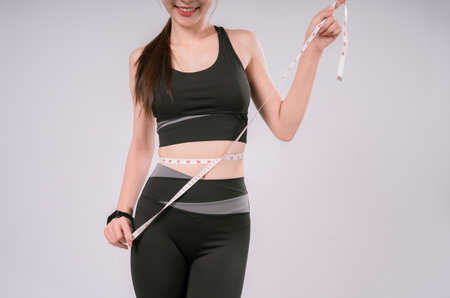 Sport Weight Loss Fitness Woman Body Fit Health Waist Slim, Confident Female Embracing a Healthy...