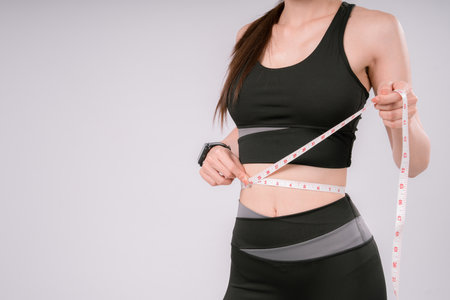 Sport Weight Loss Fitness Woman Body Fit Health Waist Slim, Confident Female Embracing a Healthy...