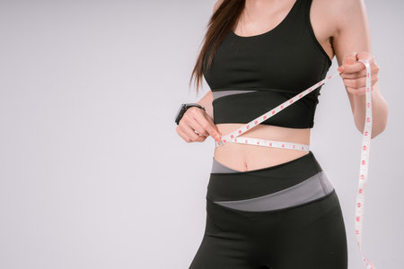 Sport Weight Loss Fitness Woman Body Fit Health Waist Slim, Confident Female Embracing a Healthy...