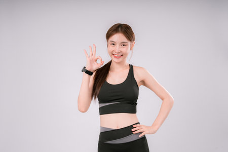 Fitness Exercise Woman White Portrait Female Background Activewear Posing Fit, Confident and...