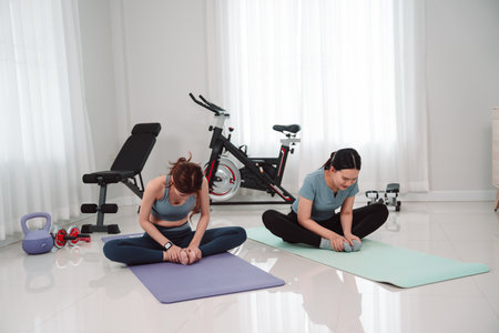 Asian Woman Lifestyle Friends Training Fitness Sport Fit Exercise , Two Female Active Enjoying a...