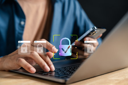 Secure login authentication system with biometric approval and digital identity verification. cybersecurity, data protection, and digital access control.の写真素材