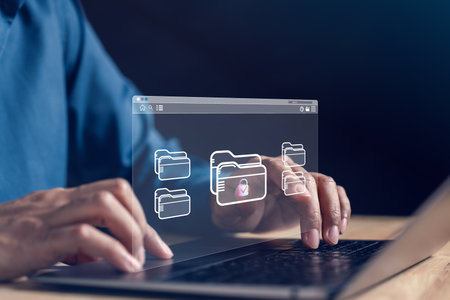 Digital document privacy protection system for secure data storage and file access. cybersecurity, cloud management, and confidential document security.の写真素材