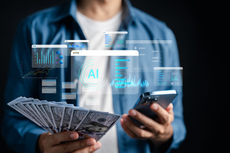 AI trading stock analysis, financial charts, and revenue tracking. Helps investors automate strategies and maximize profit from real-time decision-making.の写真素材