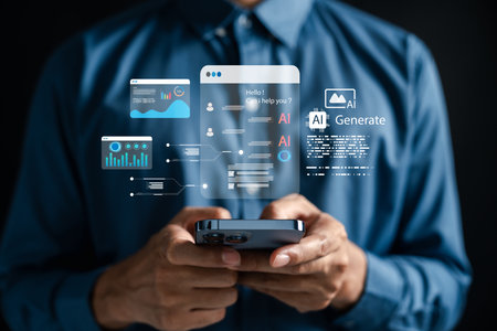 AI technology in everyday life and business operations. AI assistant, data dashboard, smart chat, and content generation tools for usersの写真素材