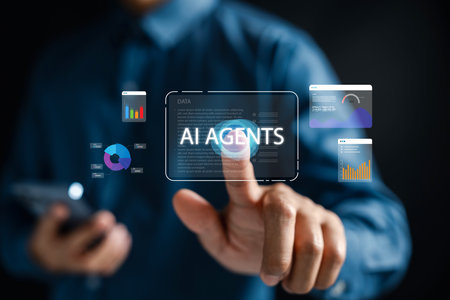 AI agent for advanced data analytics and personal assistance. Smart system for analyzing business graphs, financial trends, and decision support in a digital environment.の写真素材