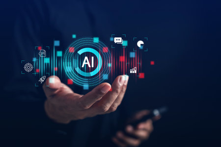 AI technology for business innovation, startup development, data analysis, and goal targeting. artificial intelligence concept with digital interface and futuristicの写真素材
