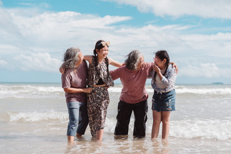Wellness and happiness across Asian generations, featuring grandparents and children smiling...