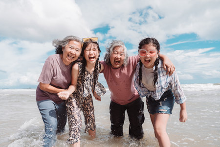 Wellness and happiness across Asian generations, featuring grandparents and children smiling...