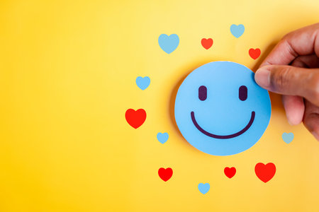 Positive lifestyle and mental balance. smiley face surrounded by heart. Great for happiness, self...