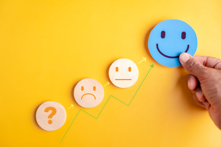 Emotional growth and mental health improvement. From confusion to happiness with upward progress. Ideal for therapy, psychology, and personal development.の写真素材