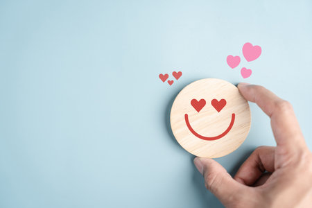 Happy smile face and self-care emotion concept. joy, love, mental wellness, and emotional balance.の写真素材