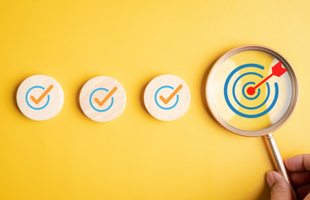 Leadership development goal with target and checklist, planning, business objectives, financial growth, corporate success, and organizational management system.の写真素材