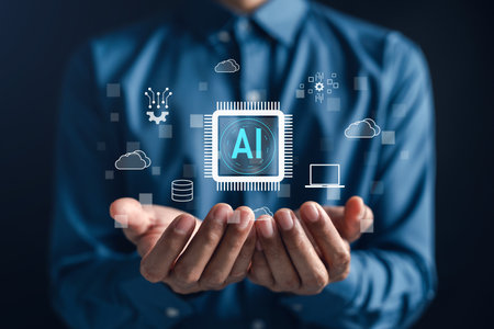 AI infrastructure with cloud computing, database, and network system elements. artificial...