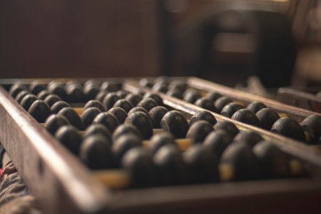 Old abacus close-up. Selective focus. Shallow depth of fieldの写真素材