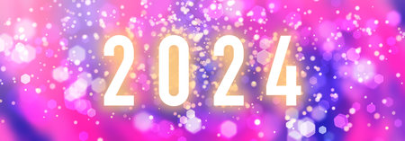 2024 Happy New Year banner with lights and bokeh effectの写真素材