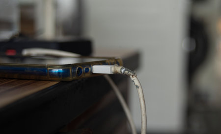Close-up image of an electrical cable connected to a power supply
