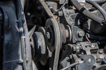 Close up of the engine of an old car, selective focus.