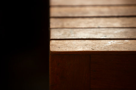 Wooden decking in the evening, shallow depth of field.の写真素材