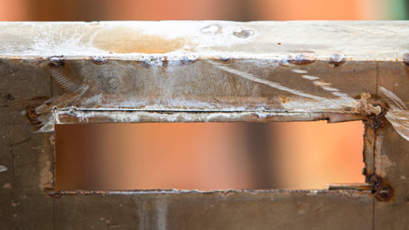 Close up of an old weathered wooden fence with a blurred background