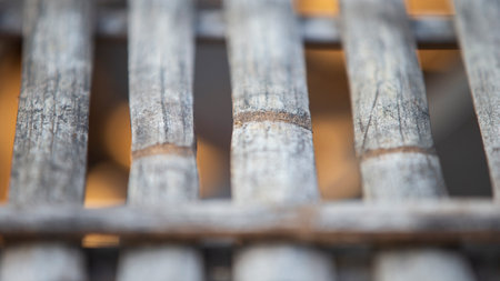 Closeup of old wooden fence. Abstract background. Selective focus.の写真素材