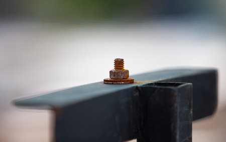 Screw nut and bolt close up. Selective focus with shallow depth of field.