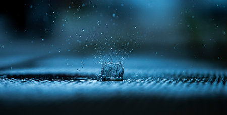 water drop on blue cloth with rain drops on it, abstract backgroundの写真素材