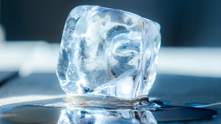 Ice cube close-up on the table, shallow depth of fieldの写真素材