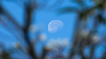 Blue sky and the moon in the morning,selective focus
