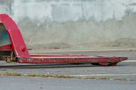 Close-up of a red forklift truckの写真素材