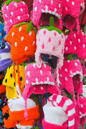 Strawberry design crocheted hat ,loei ,thailandの写真素材